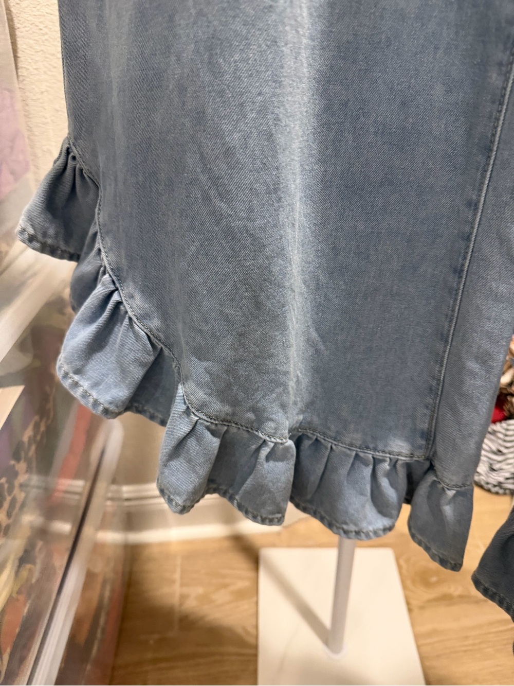 Light Blue Ruffle-Hem Wide Leg Jeans - Picture 2 of 4